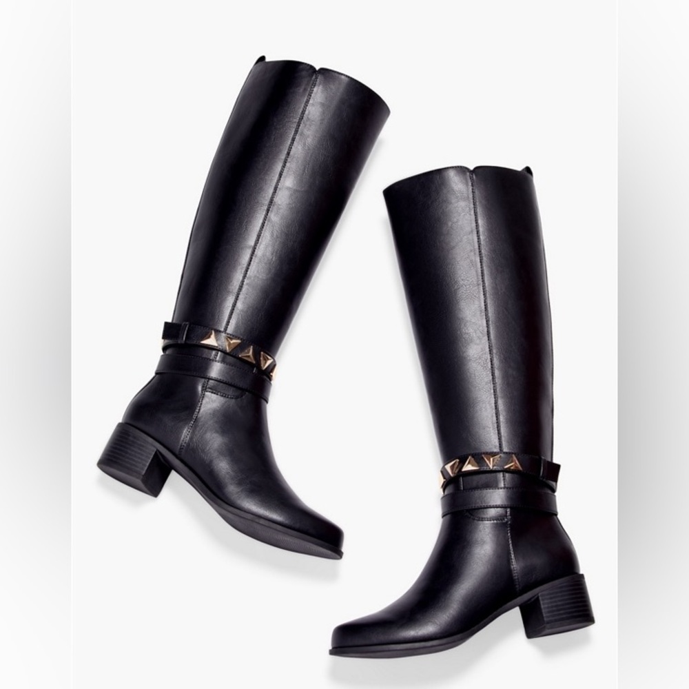 NWT JustFab Remy Studded Riding Boot in Black, Sz. 8 - Picture 6 of 7